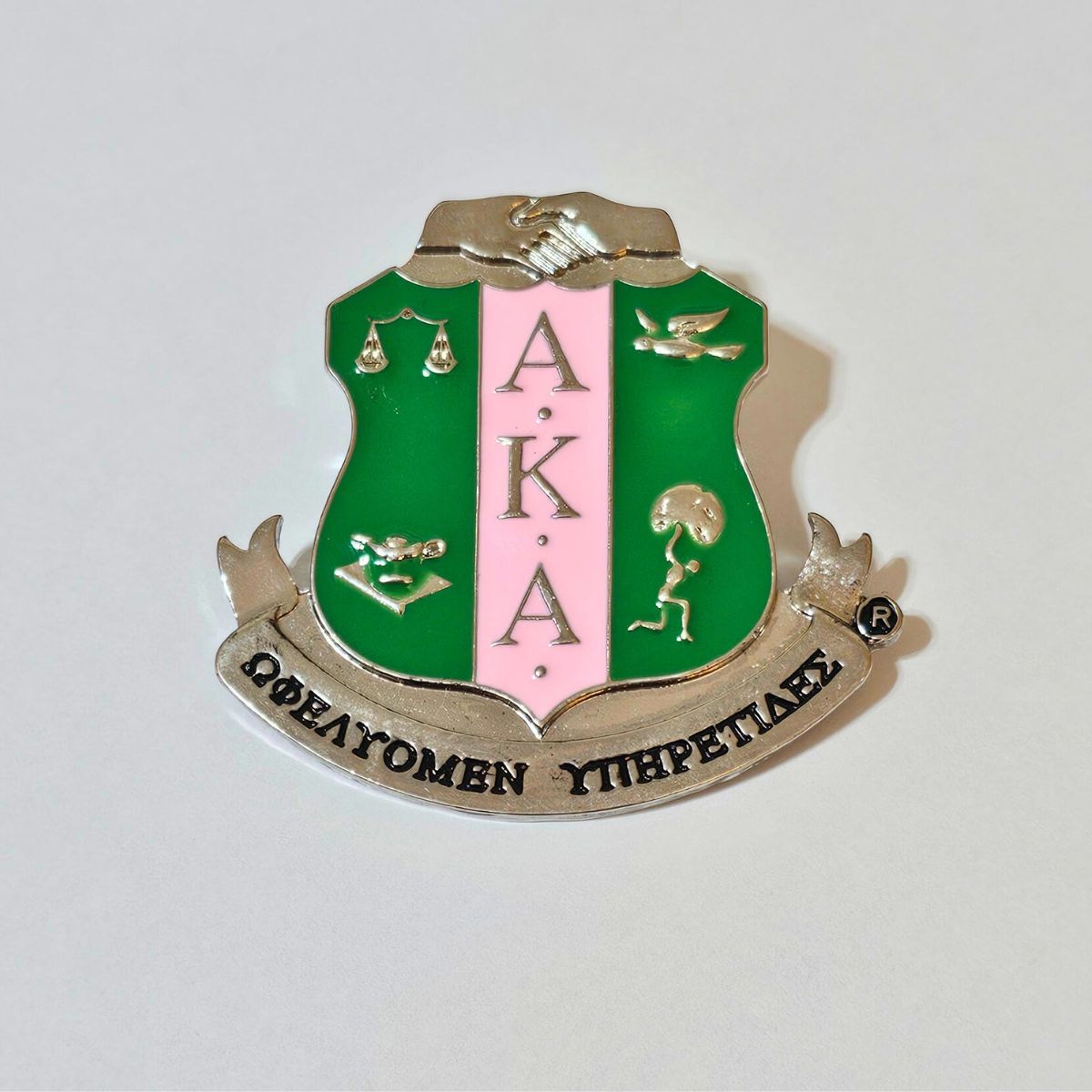 AKA Pink Green Sorority Shield Brooch