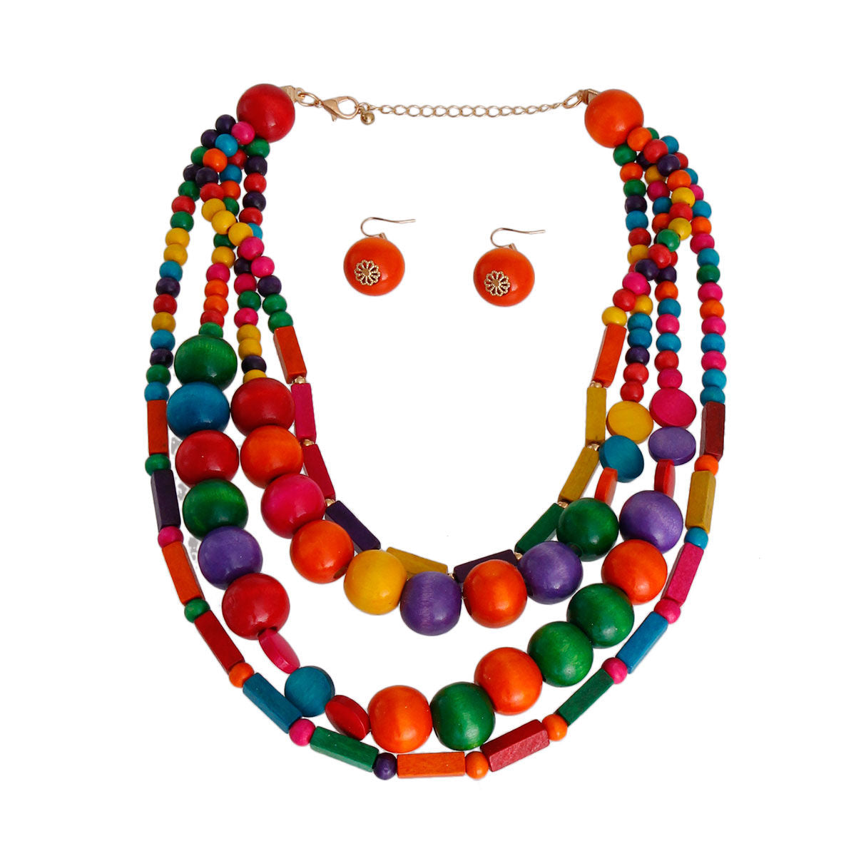 Rainbow Mixed Wooden Bead Necklace - Premium Wholesale Jewelry from Pinktown - Just $15! Shop now at chiquestyles
