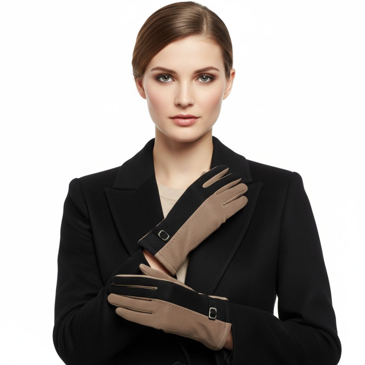 Black Taupe Faux Suede Touchscreen Winter Gloves