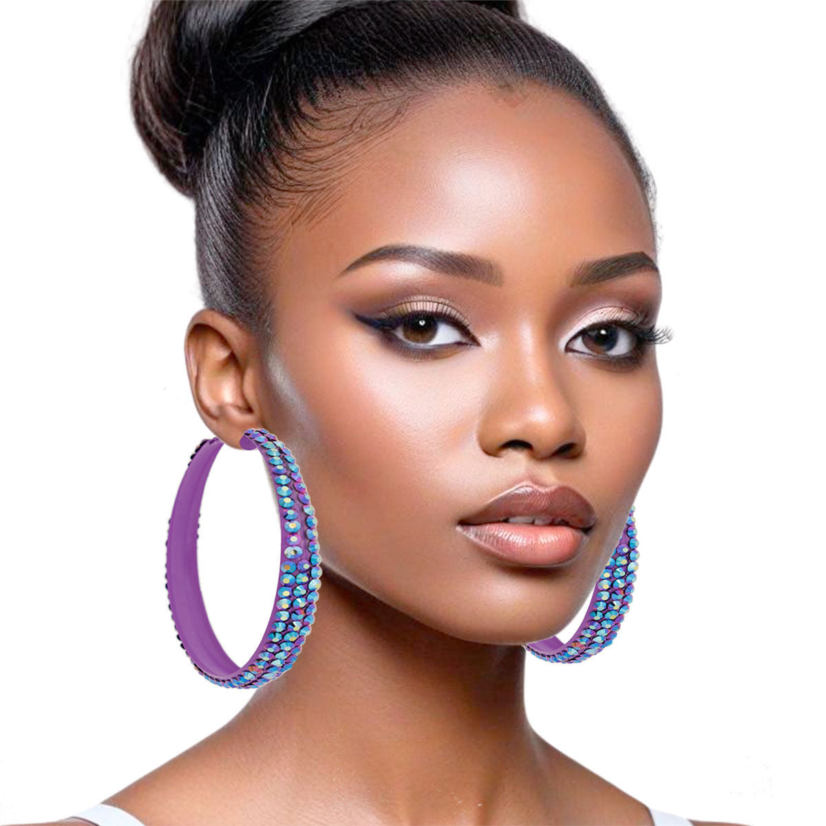 Hoops Purple Metal Bling 3 inch Earrings Women - Premium Wholesale Jewelry from Pinktown - Just $11! Shop now at chiquestyles