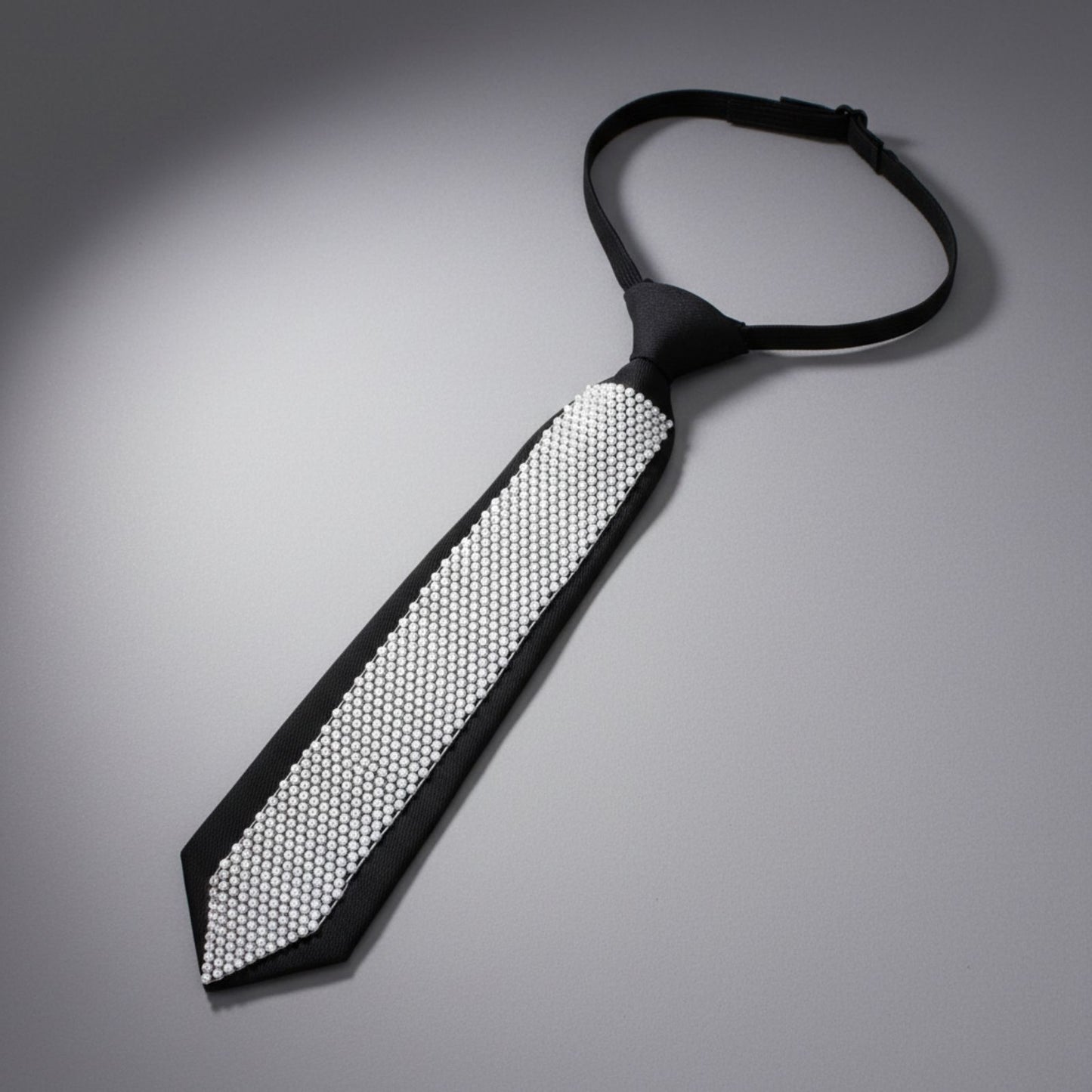 Choker Boss Lady Black White Bling Tie Necklace