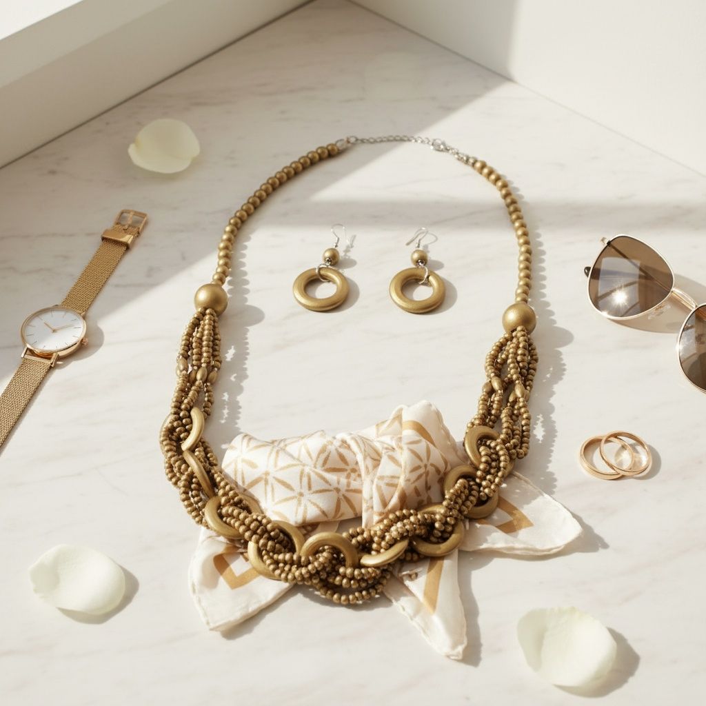 Long Gold Wood Bead Earthy Energy Necklace