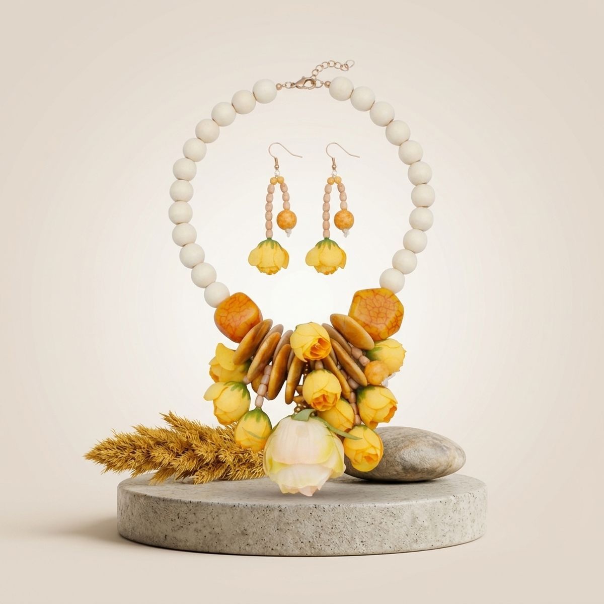 Yellow Floral Garden Statement Bib Necklace