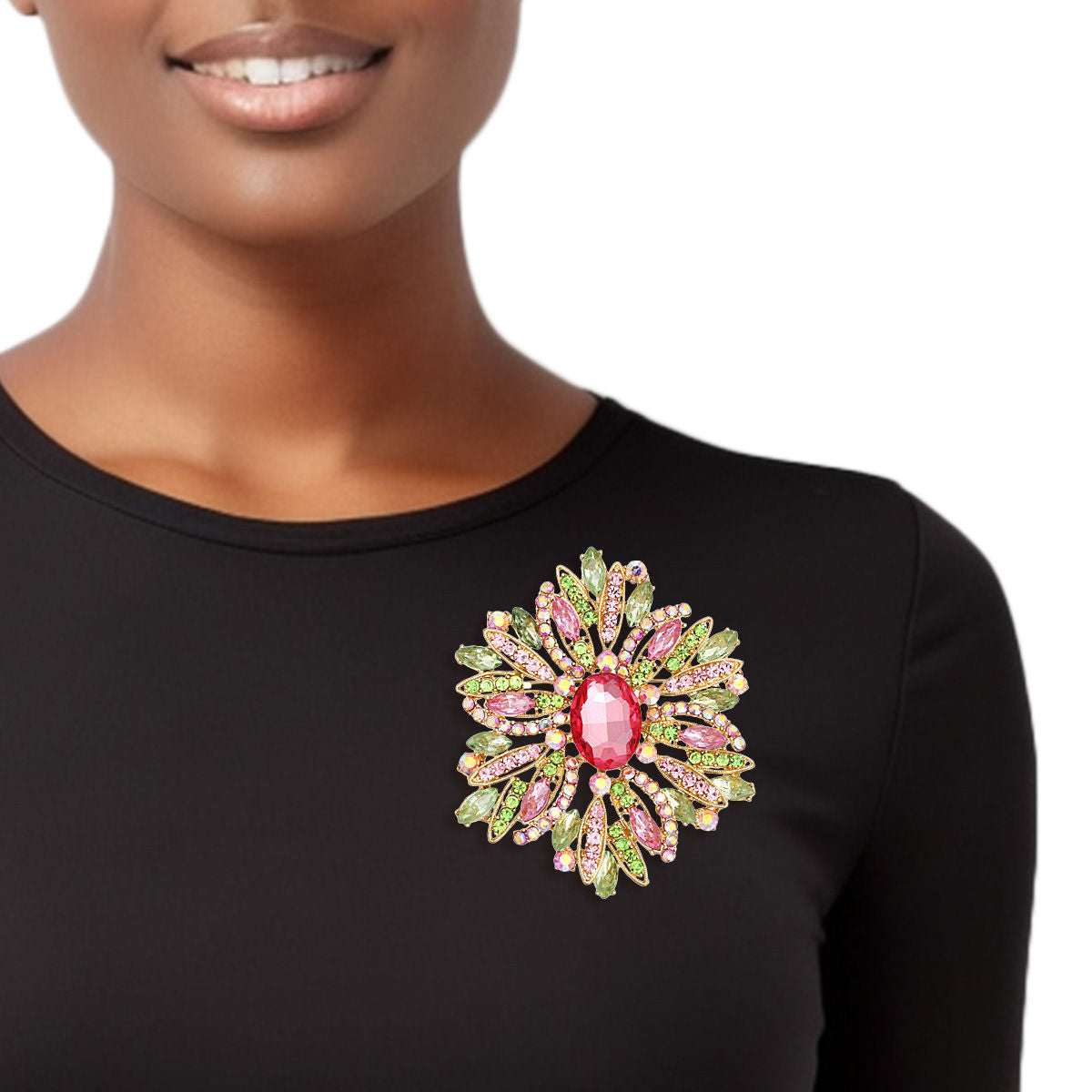 AKA Pink Green Marquise Crystal XL Brooch Women - Premium AKA Sorority Paraphernalia from Pinktown - Just $17! Shop now at chiquestyles