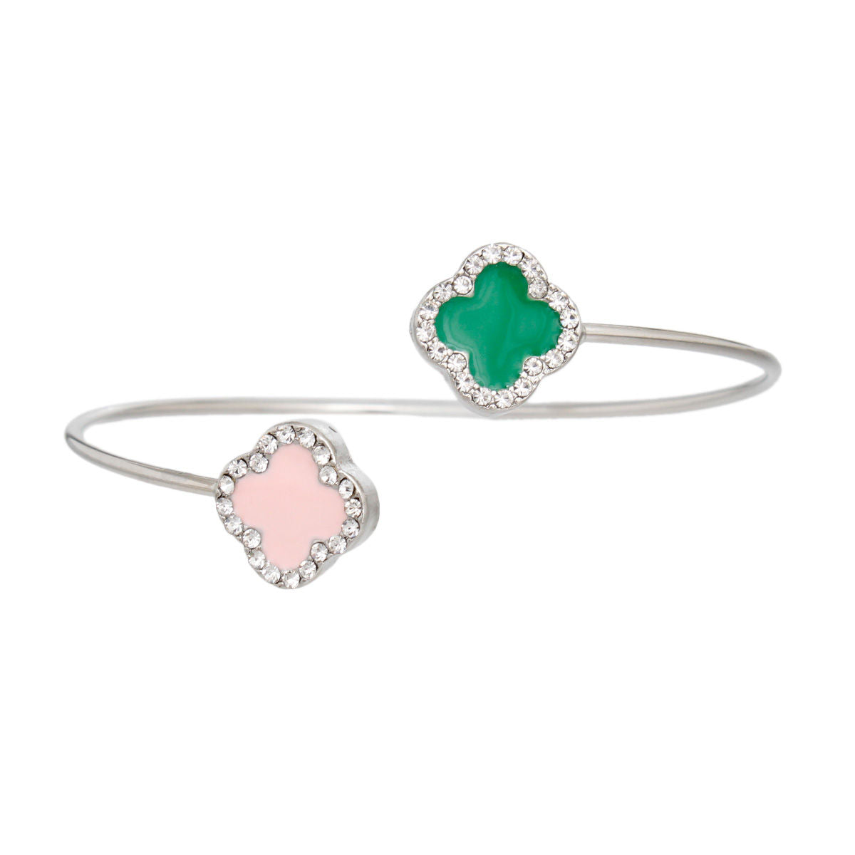 Pink Green Stone Clover Open Bangle