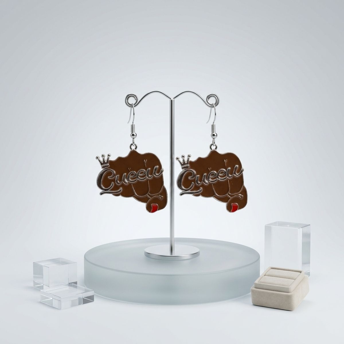 Silver Queen Raised Fist Fish Hook Earrings