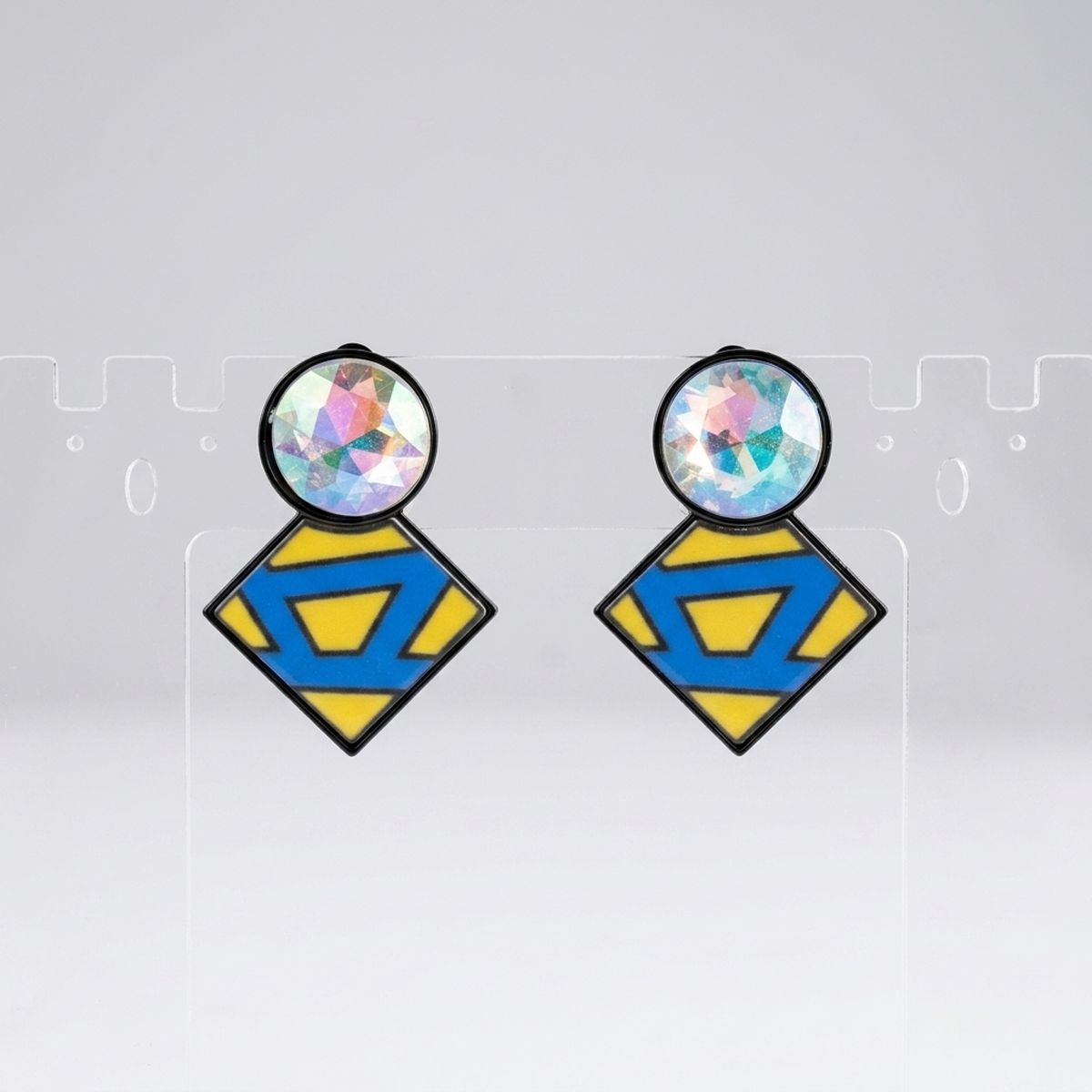 SGRHO Glass Crystal Geometric Gem Clip On Earrings