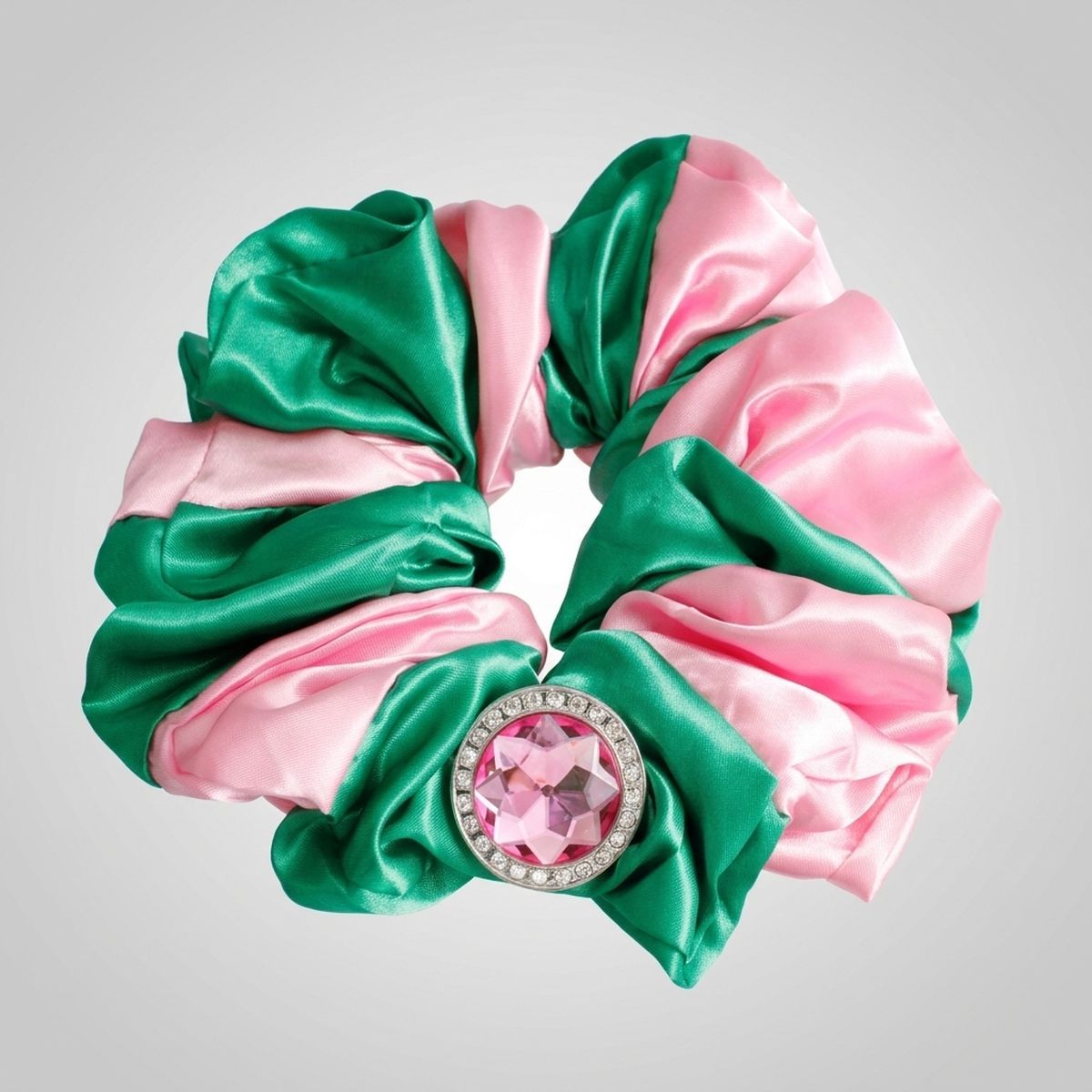 AKA Pink & Green XL Silky Jeweled Hair Scrunchie