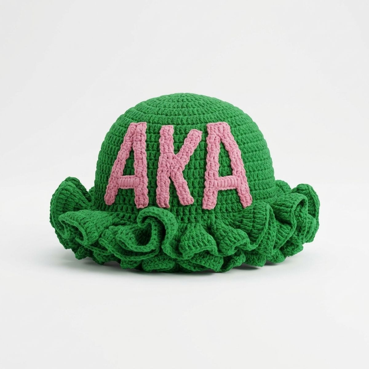 AKA Green Greek Crochet Ruffle Bucket Hat