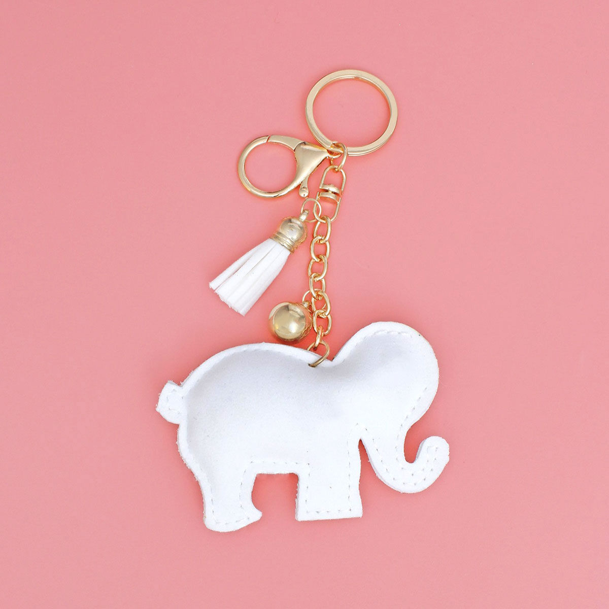 Keychain Glam White Rhinestone Elephant Charm