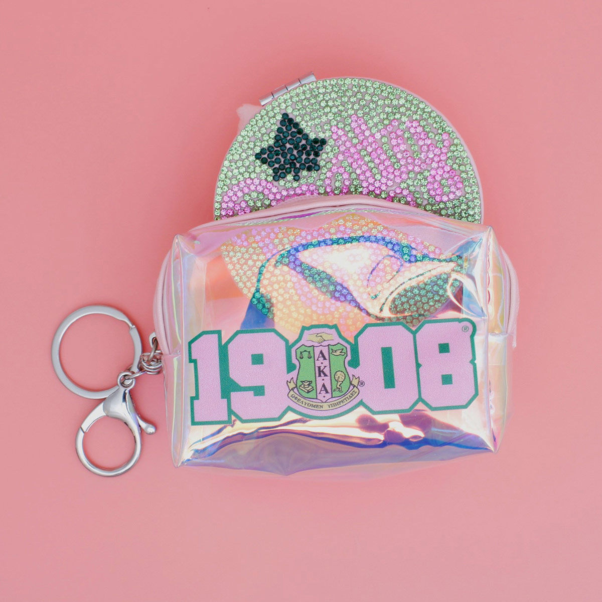 AKA Sorority Iridescent Zipper Pouch Keychain Clip - Premium AKA Sorority Paraphernalia from Pinktown - Just $10! Shop now at chiquestyles