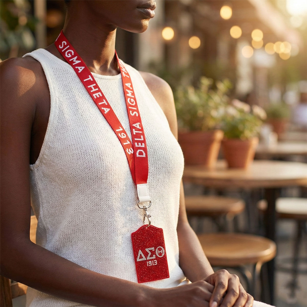 DST Red Canvas Lanyard ID Badge Clip Women