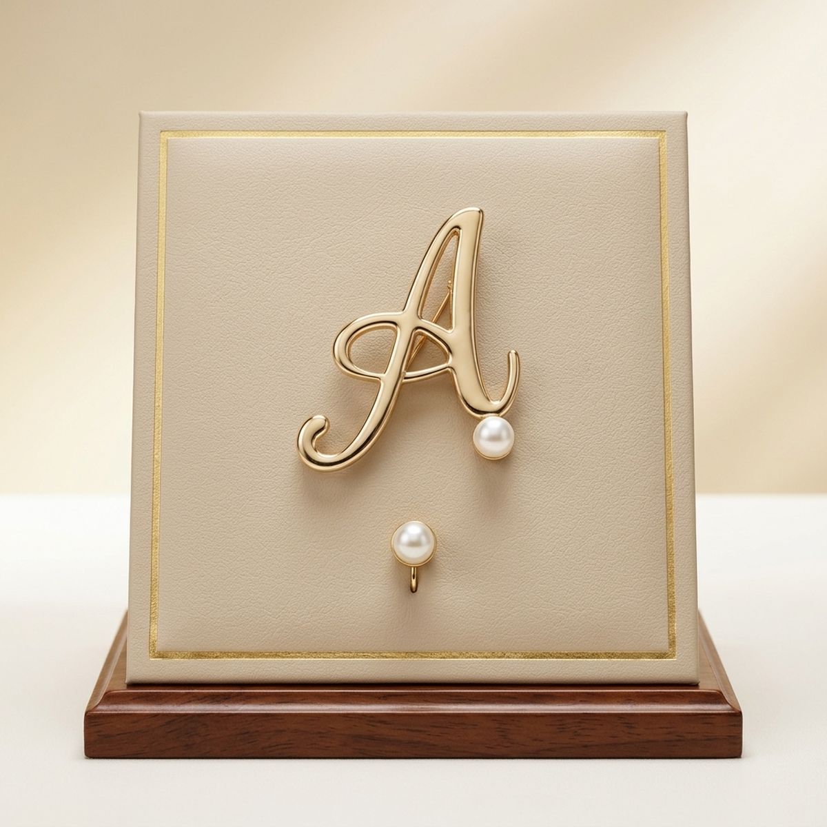 Gold Cursive A Initial Letter Pearl Brooch Pin
