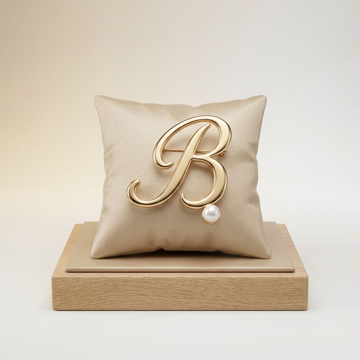 Gold Cursive B Initial Letter Pearl Brooch Pin