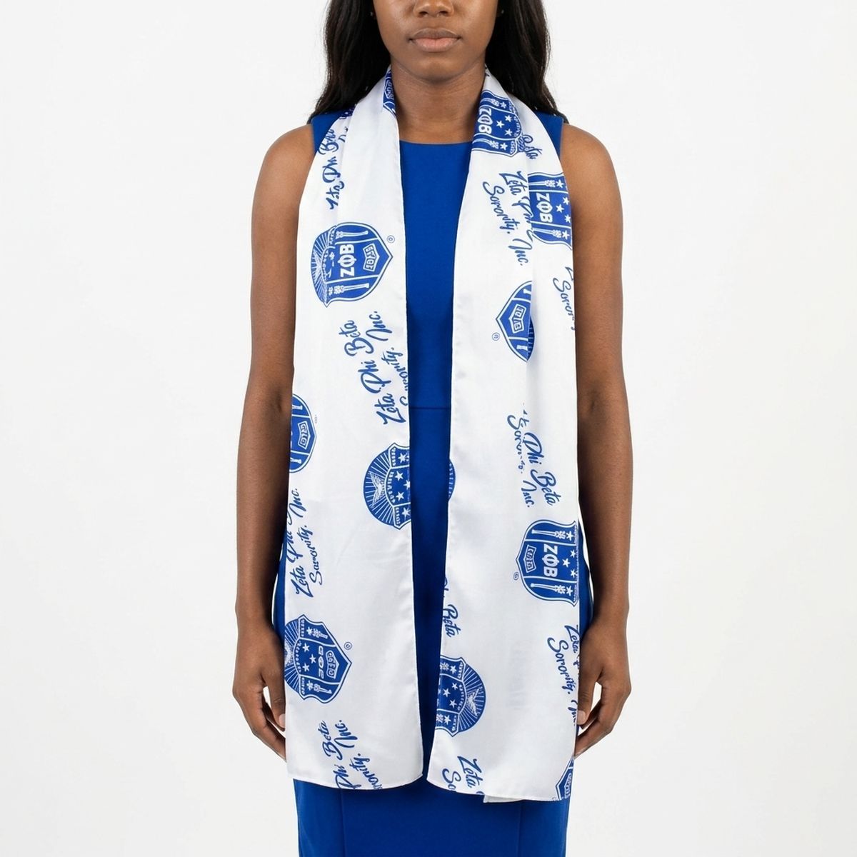 ZPB Long White and Blue Shield Rectangle Scarf