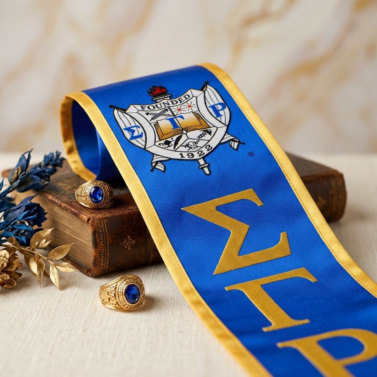 SGRHO Print Legacy Honor Stole in Blue with Gold