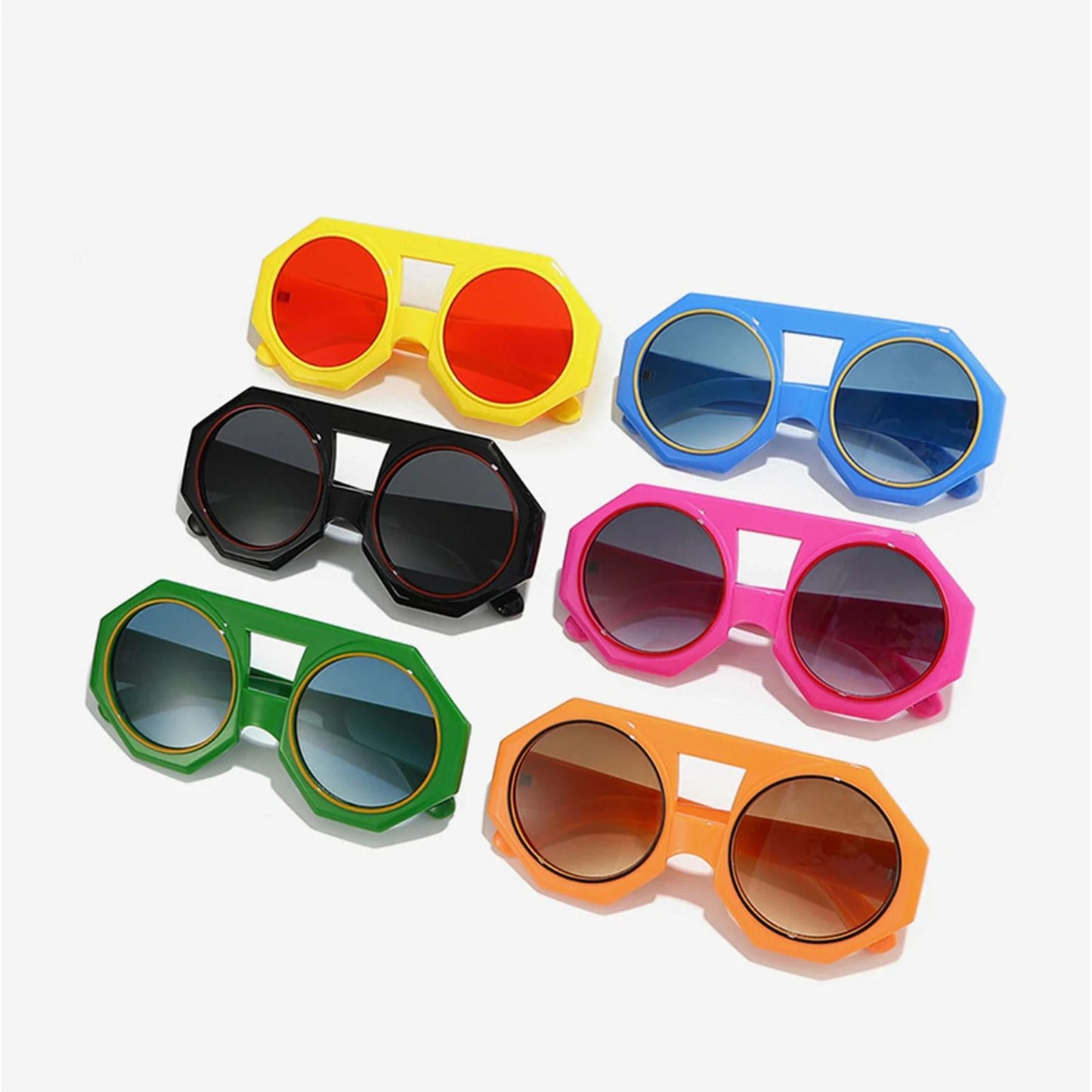 Sunglasses Orange Geometric Chunky Round for Women