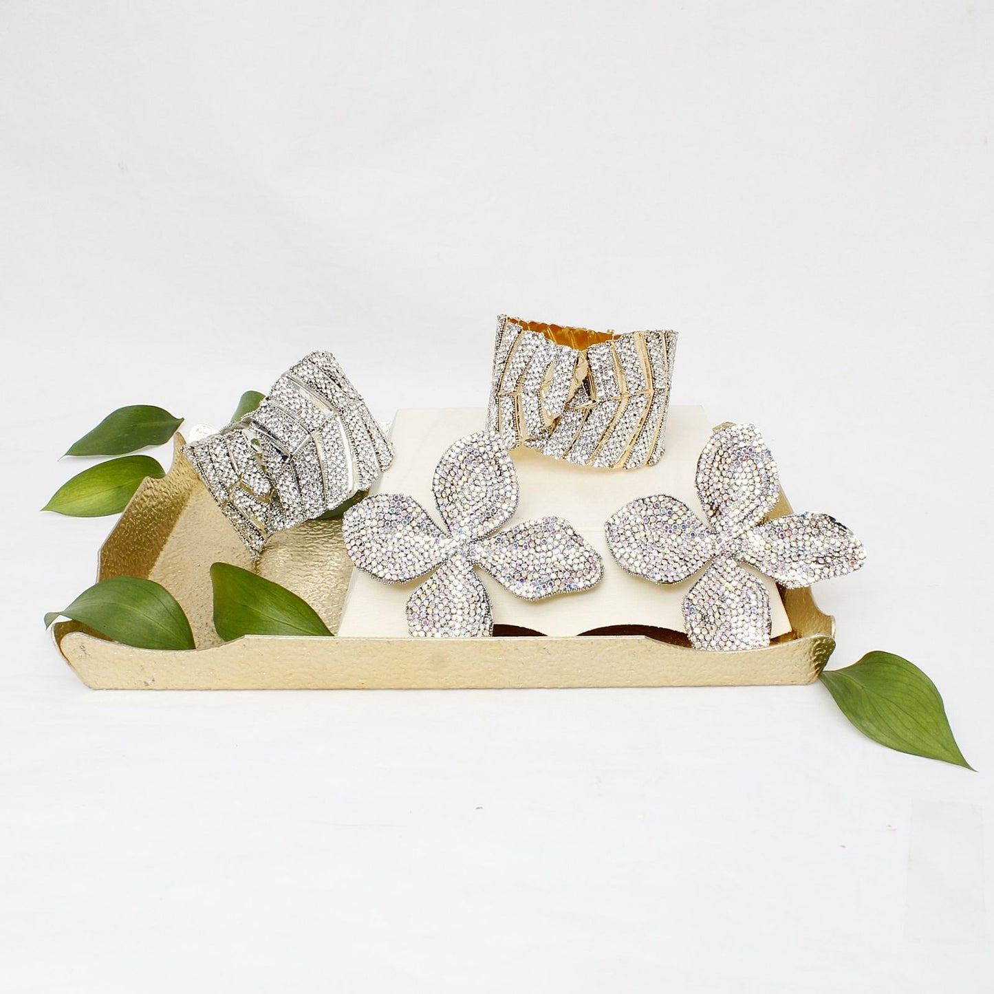 Cuff Garden Chic Encrusted Silver Leaf Bracelet