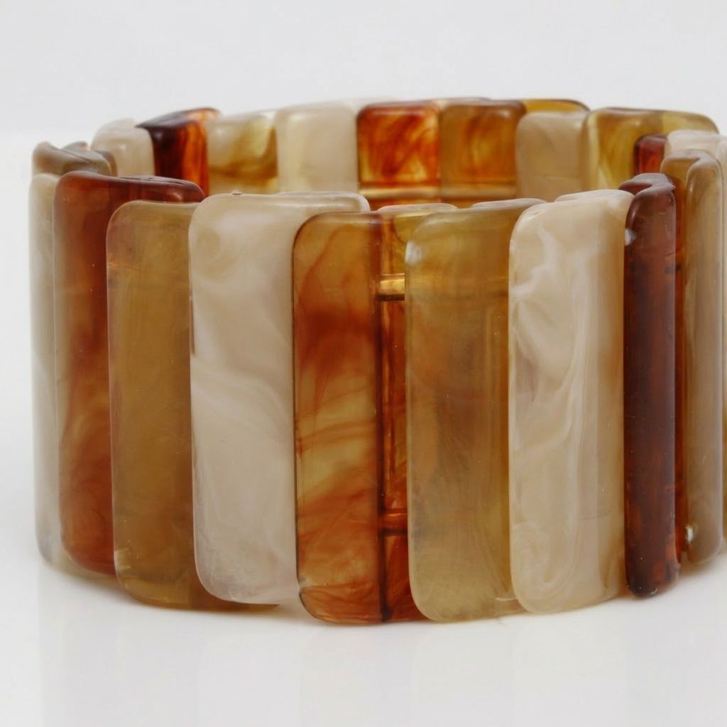 Stretch Marbled Brown Resin Rectangle Bracelet