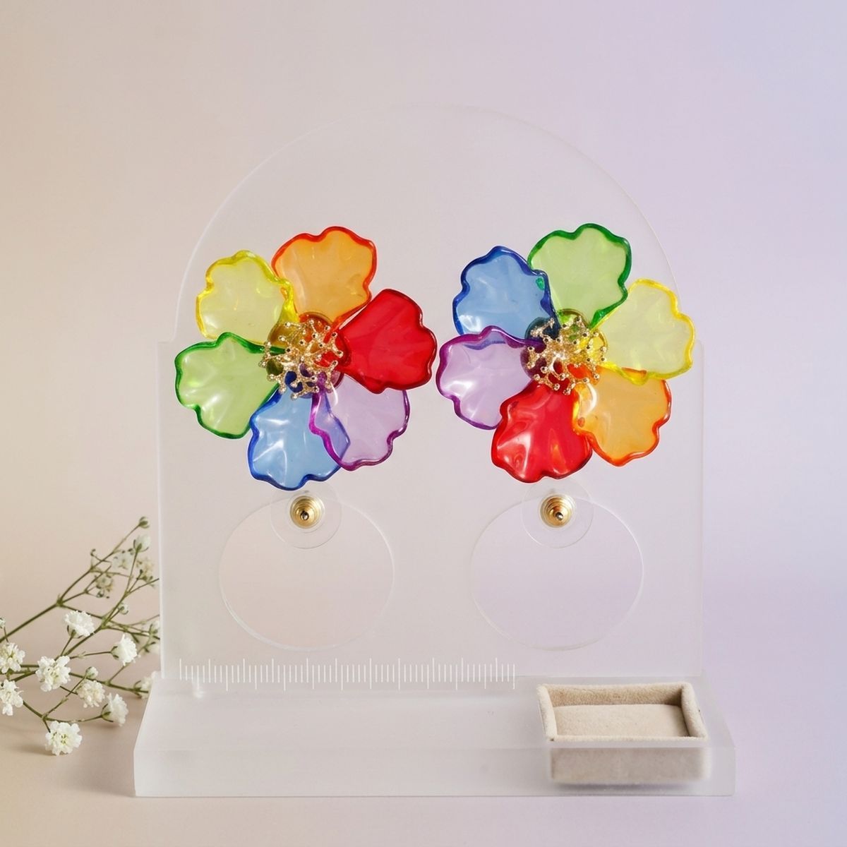 Oversized Rainbow Translucent Flower Stud Earrings