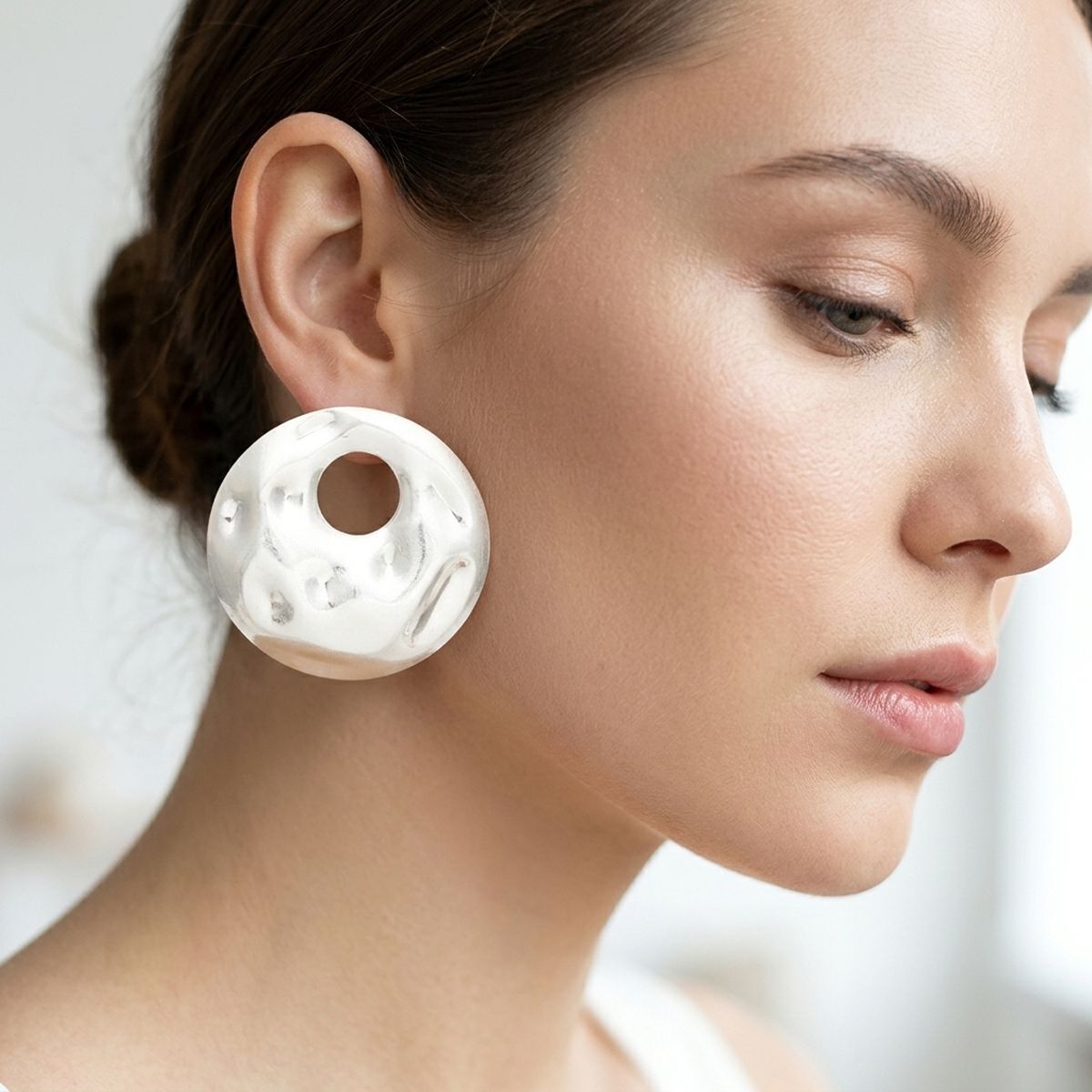 Stud Matte Silver Liquid Metal Disc Earrings