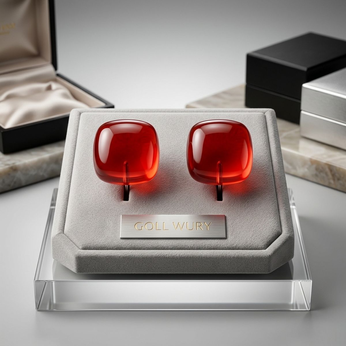 Chunky Red Translucent Square Stud Earrings