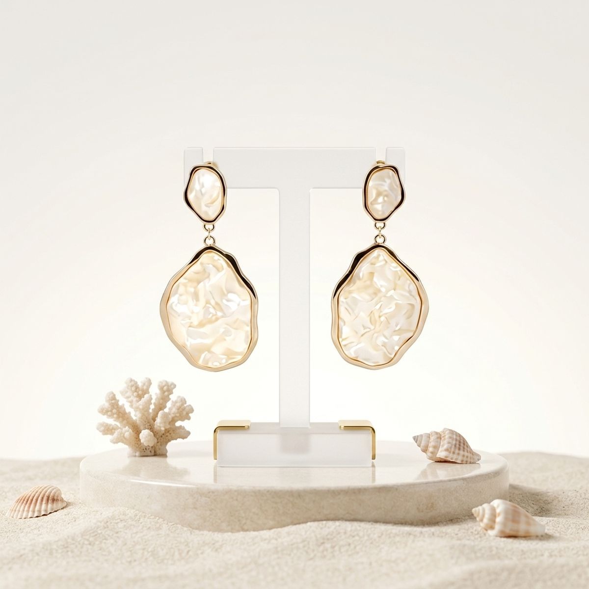 Ivory Pearlescent Organic Teardrop Gold Earrings
