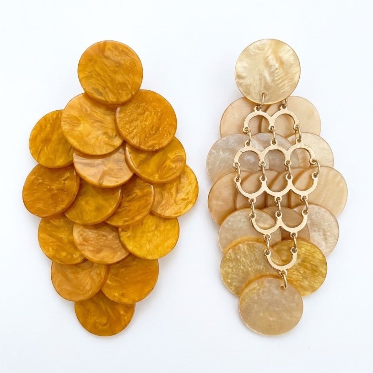 Mustard Cascading Disc Chandelier Drop Earrings