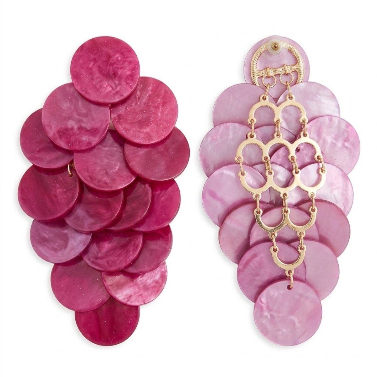 Pink Cascading Disc Chandelier Drop Earrings