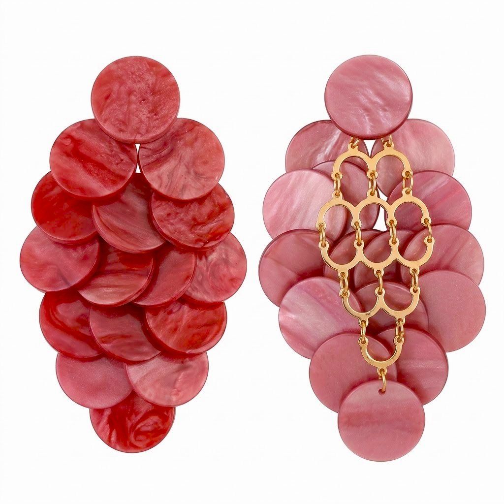 Red Cascading Disc Chandelier Drop Earrings