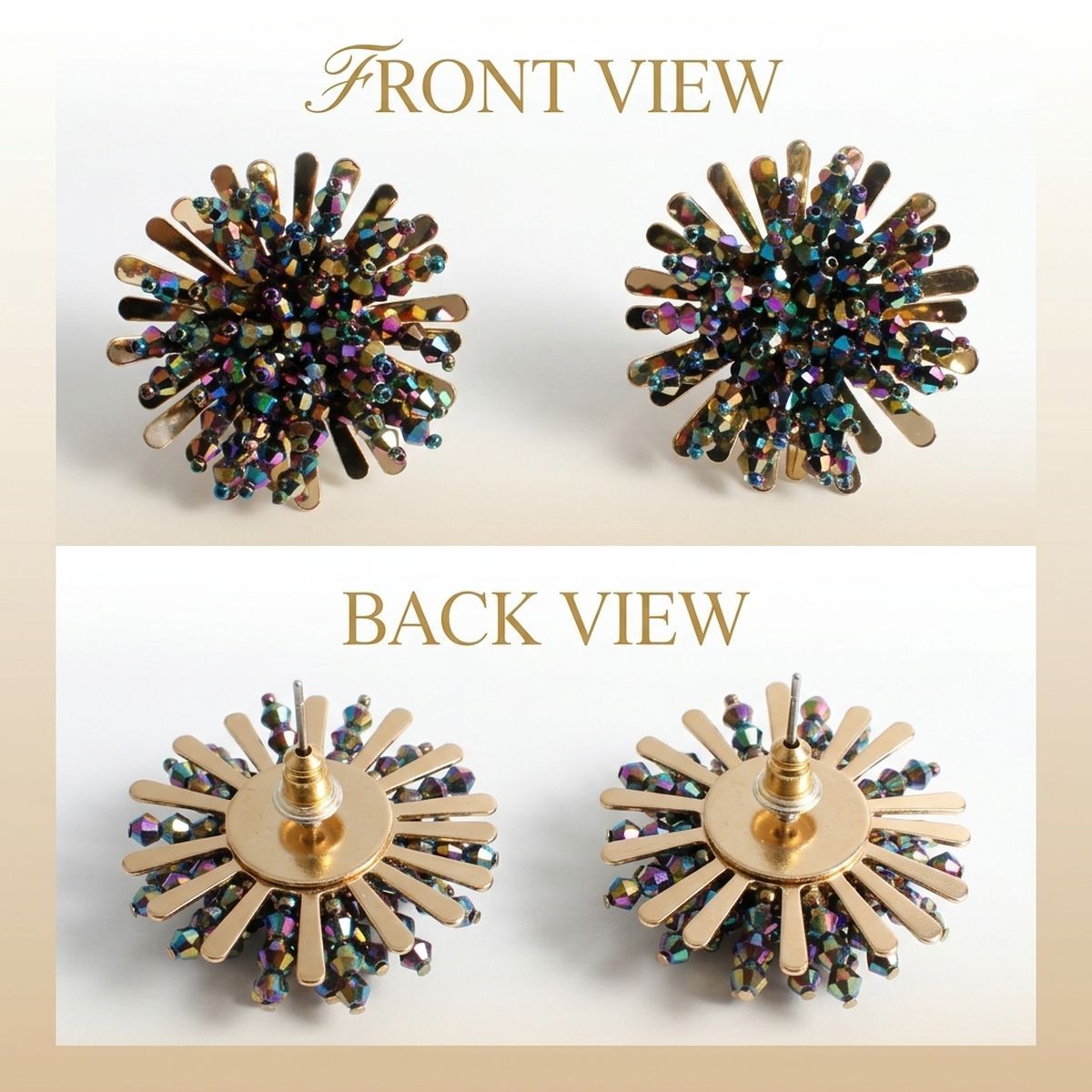 Stud Multicolor Cluster Gold Flower Petal Earrings