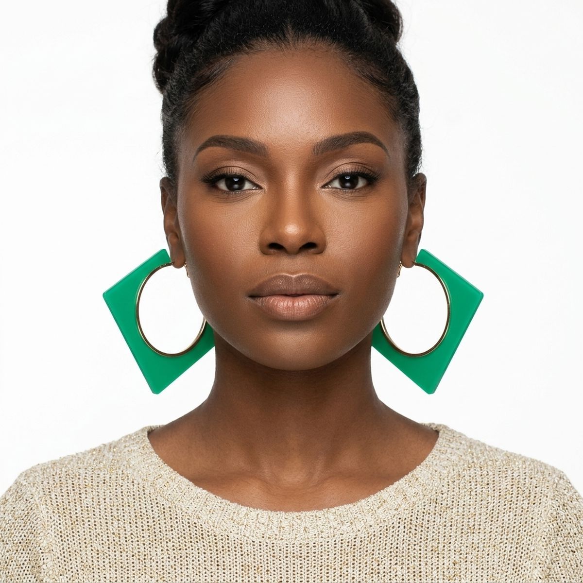 Hoop Neon Green Square Acrylic Gold Earrings