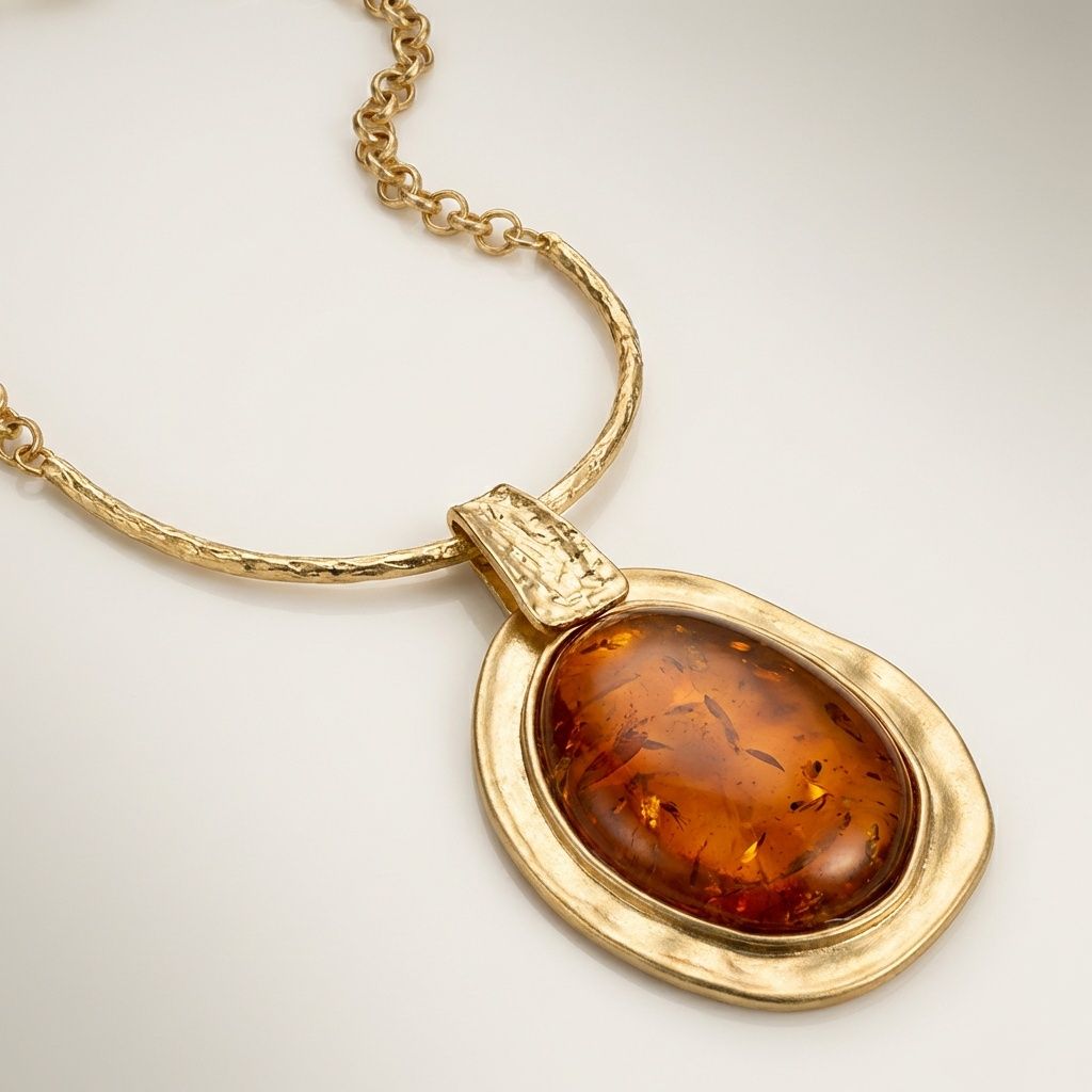 Vintage Large Marbled Brown Resin Pendant Necklace