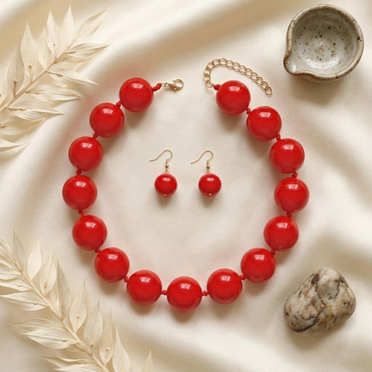 Mod Style Candy Red Chunky Bead Necklace