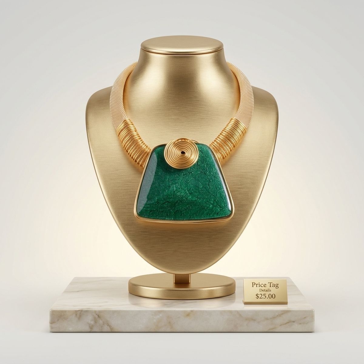 Large Green Resin Pendant Gold Collar Necklace
