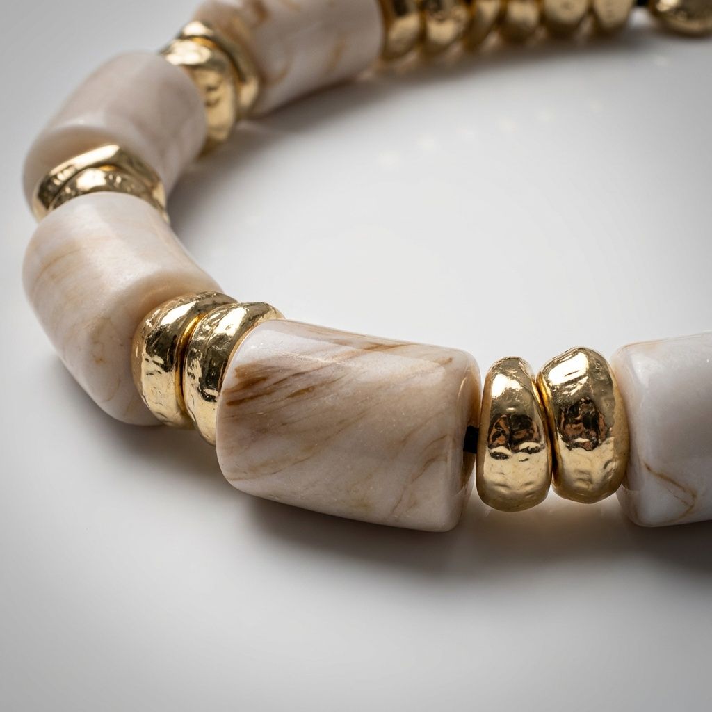 Vintage Marbled Cream Resin Bead Toggle Necklace