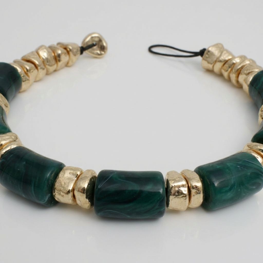 Vintage Marbled Green Resin Bead Toggle Necklace