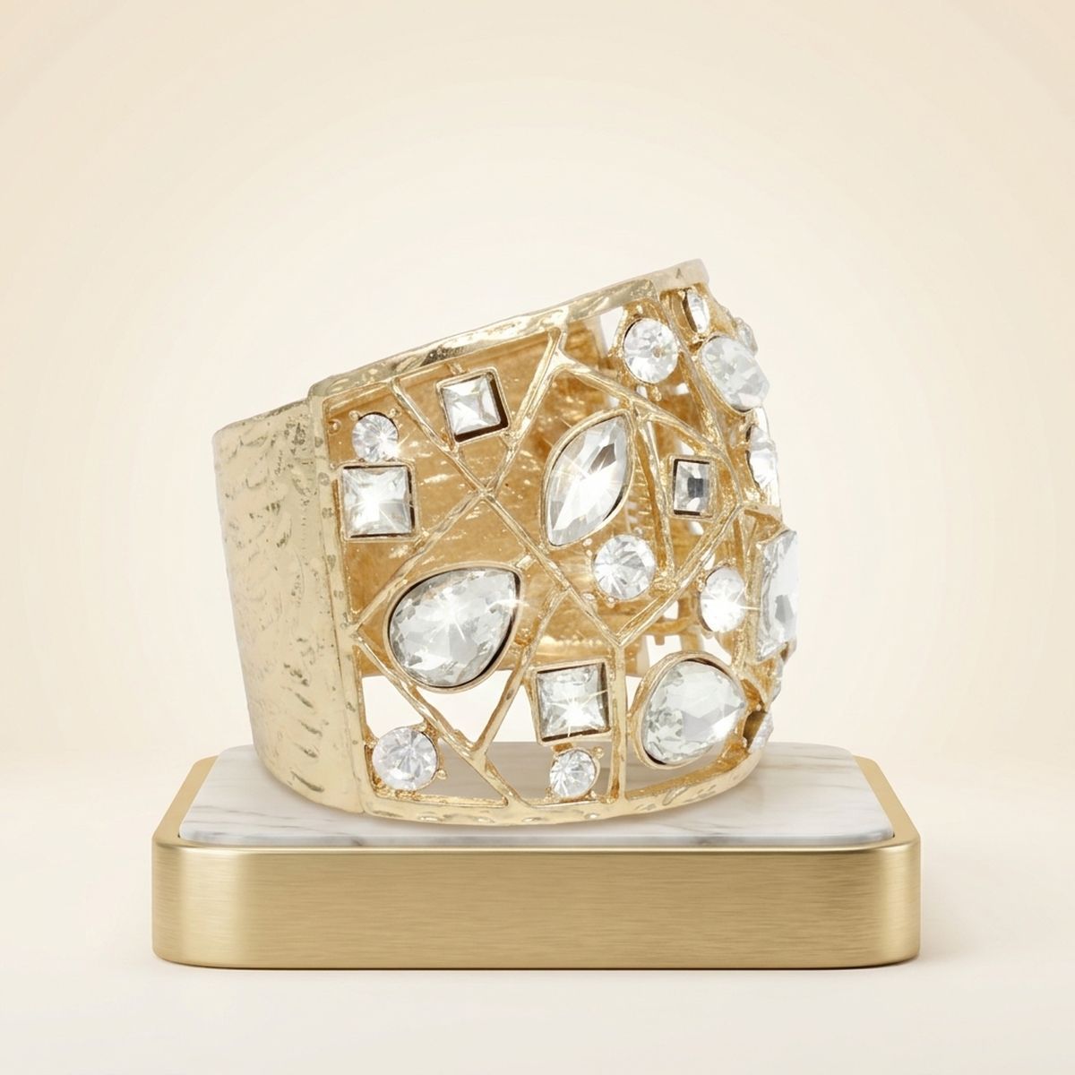 Cuff Gold Openwork Branch Glass Crystal Bracelet