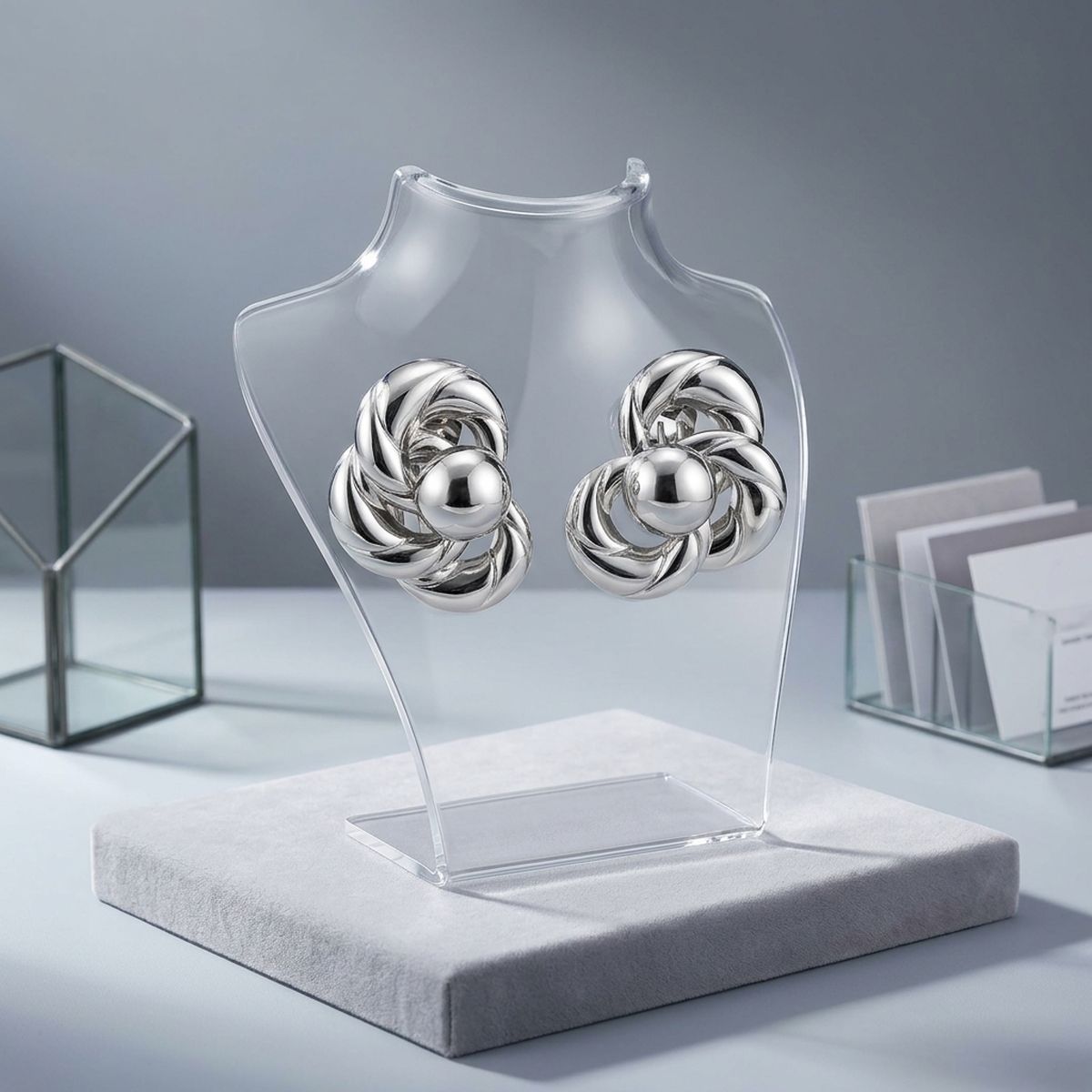 Chunky Silver Interlocking Knot 80s Stud Earrings