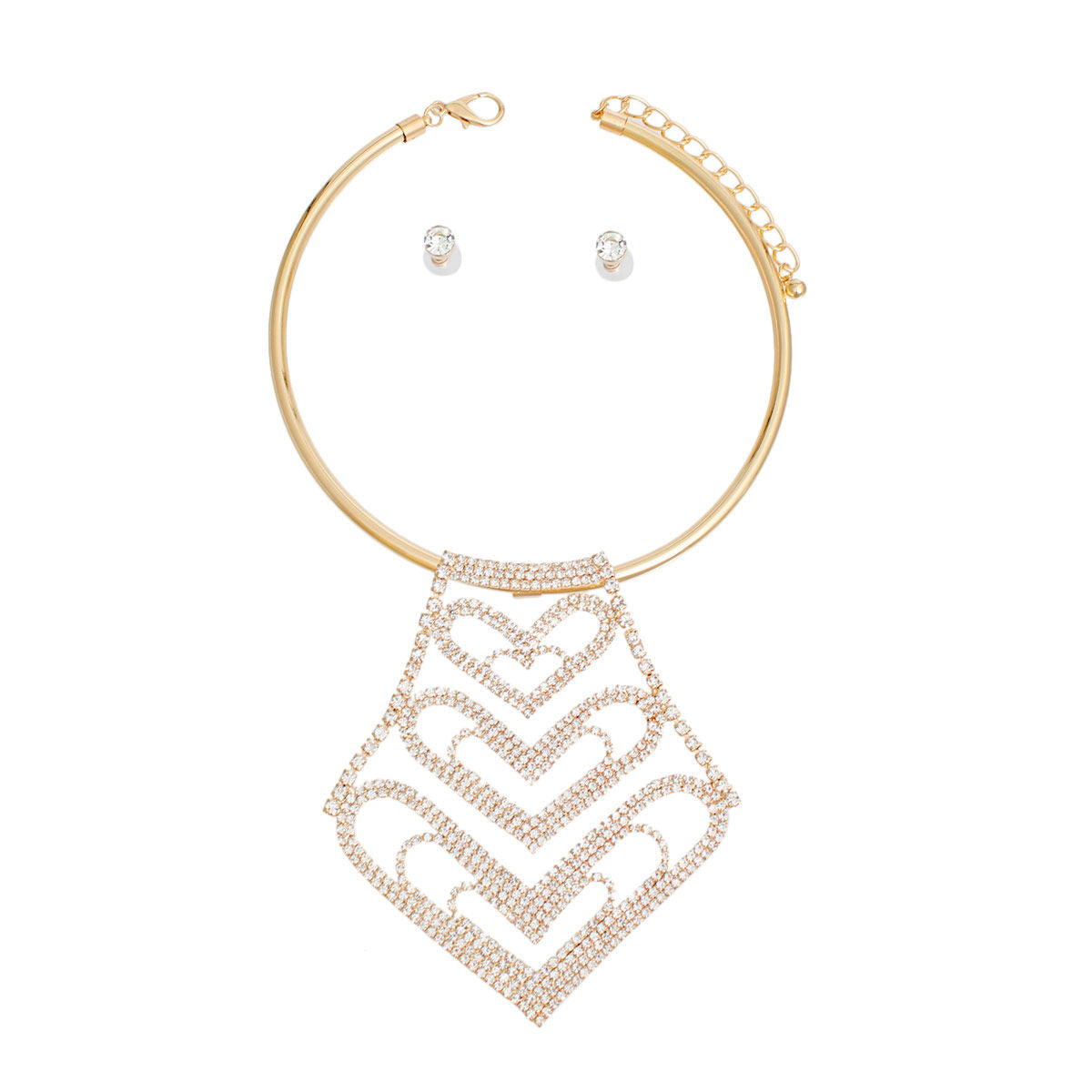 Choker Gold Rigid Rhinestone Heart Set for Women - Premium Wholesale Jewelry from Pinktown - Just $19! Shop now at chiquestyles