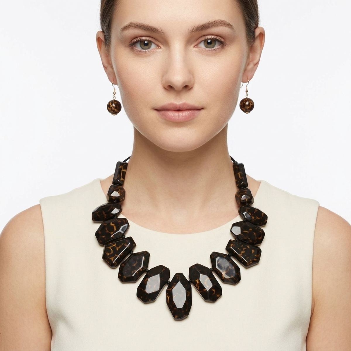 Toggle Chunky Brown Leopard Bead Cord Necklace
