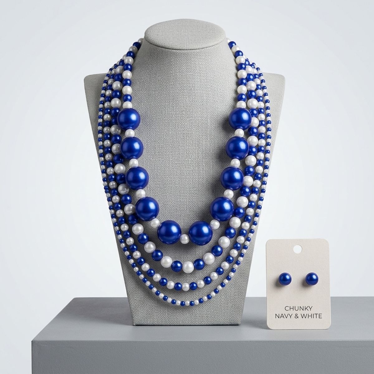 ZPB Sorority Blue White Jumbo Pearl Necklace Set