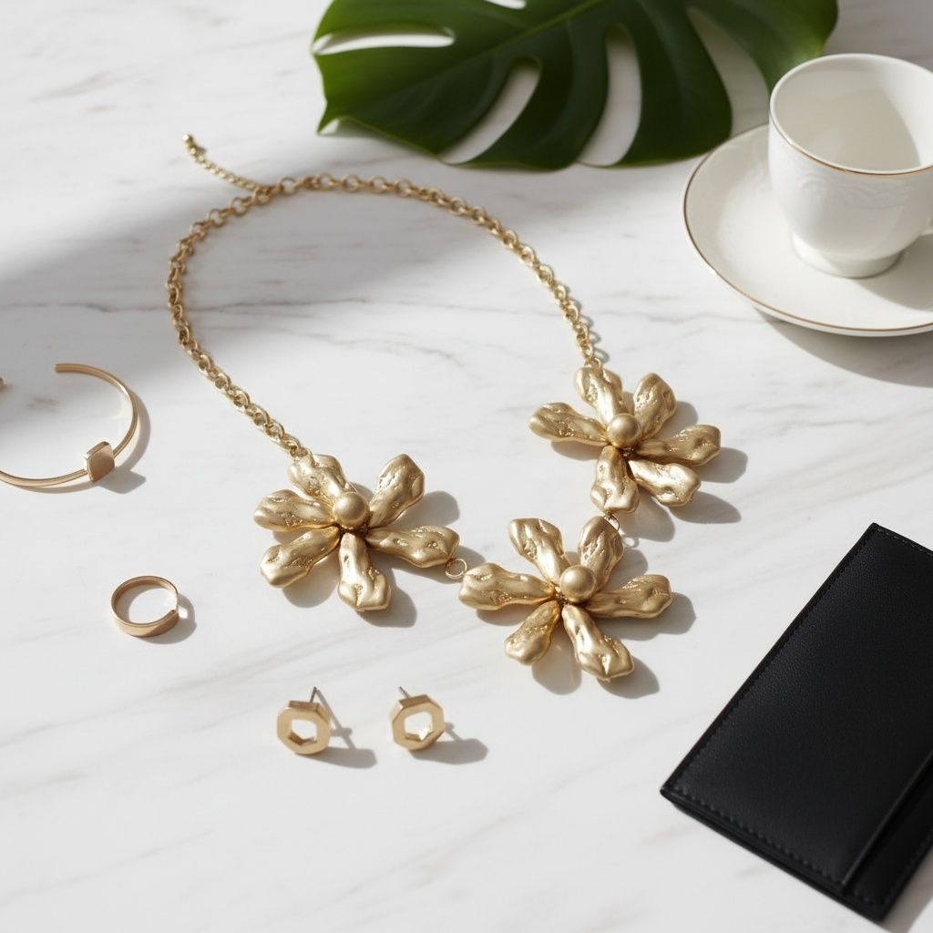 Bib Matte Gold Chunky Floral Organic Necklace