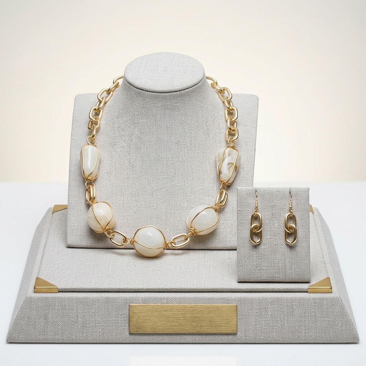 Creamy Ivory Caged Bead Chunky Handmade Necklace