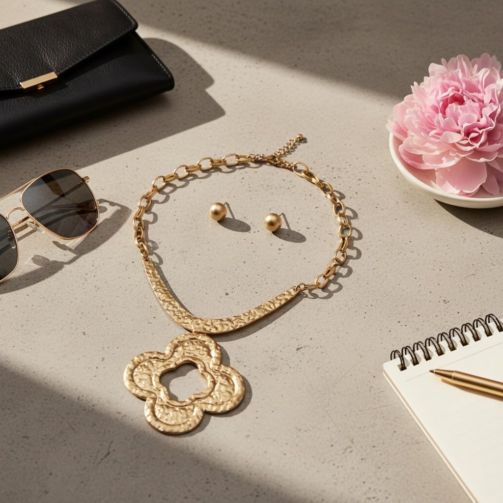 Pendant Matte Gold Hammered Quatrefoil Necklace