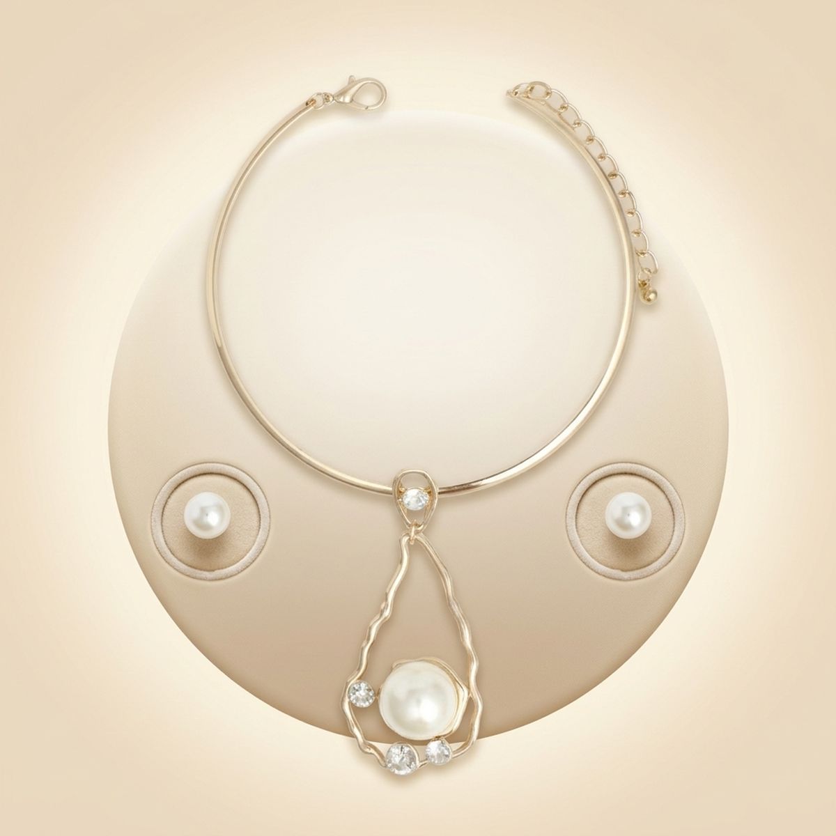 Gold Wavy Teardrop Pearl Pendant Choker Necklace