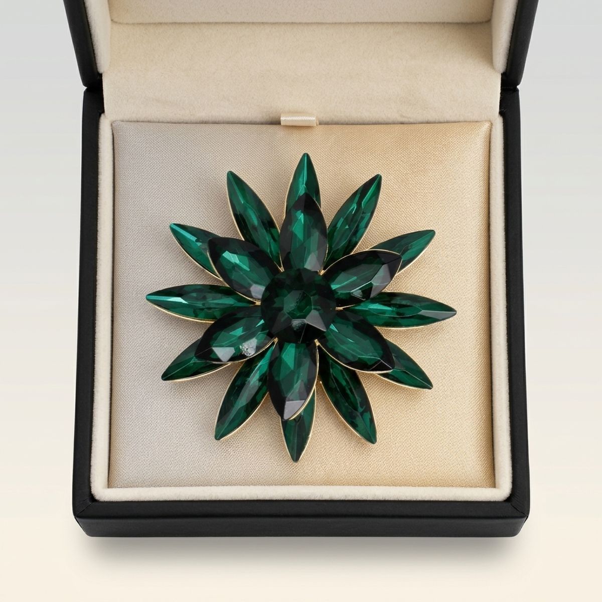 Oversized Brooch Green Marquise Crystal Flower Pin