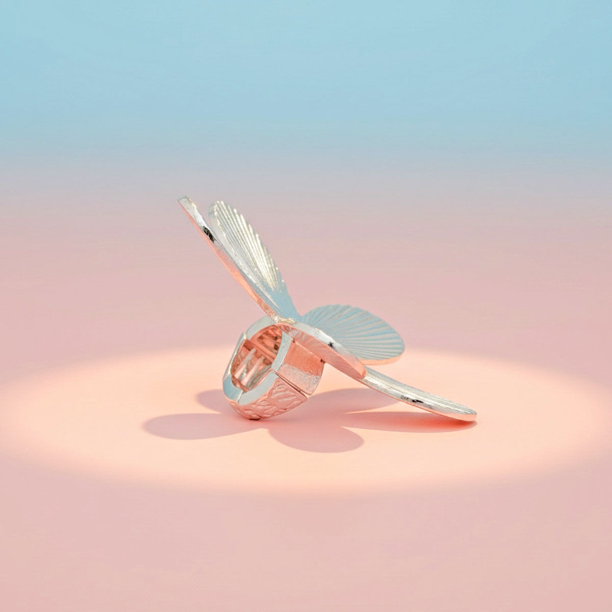 Cocktail Ring Large Silver Ribbed Petal Flower Ring