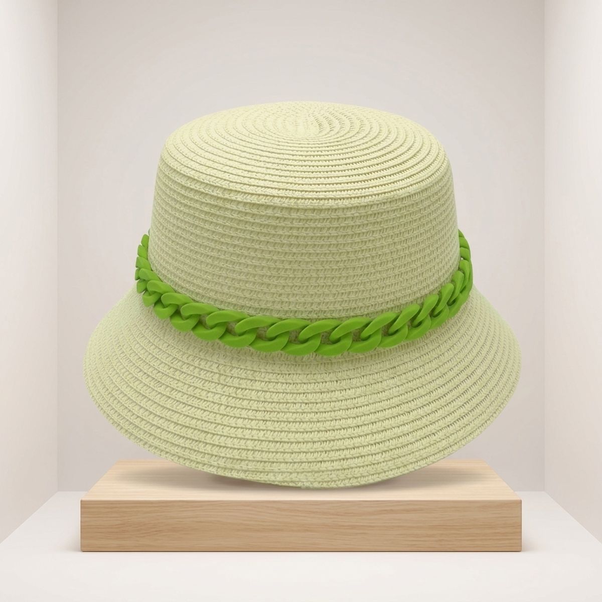 Green Chain Straw Bucket Hat