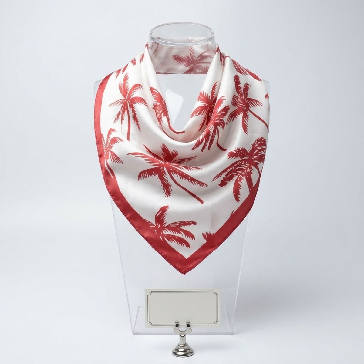 Silky Square Red Palm Tree Print Fashion Scarf